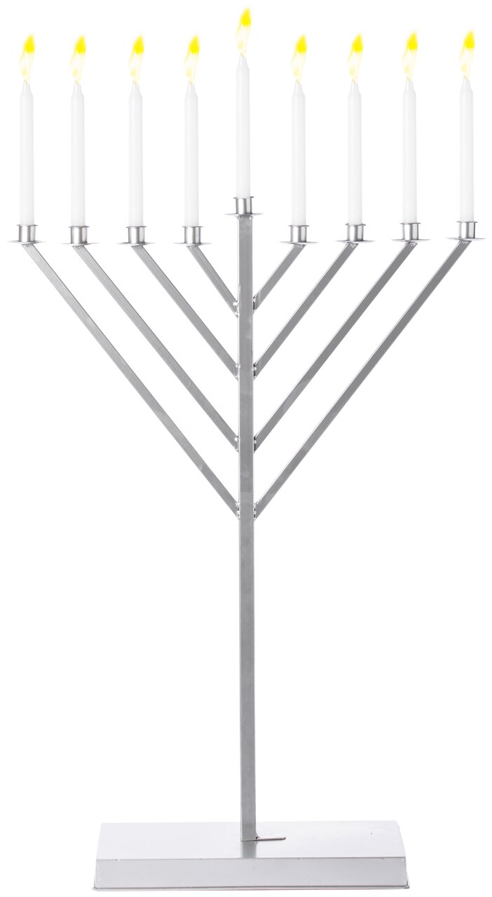 Large Metal Silver Coated Hanukkah Menorah For Synagogue